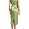 Woven Linen Dress V Neck Cutout Womens Olive SFPRO03543-1