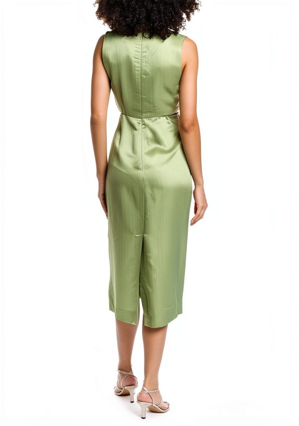 Woven Linen Dress V Neck Cutout Womens Olive SFPRO03543-1