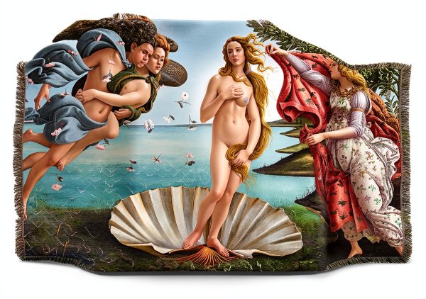 Cotton Reversible Throw Blanket Birth of Venus Pure Country-3