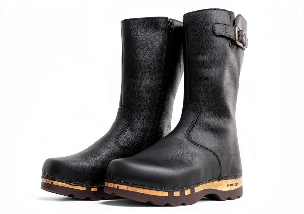 Woody Mens Willow Wood Sole Shoes Black Olivia Sizes-1