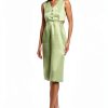 Woven Linen Dress V Neck Cutout Womens Olive SFPRO03543-0