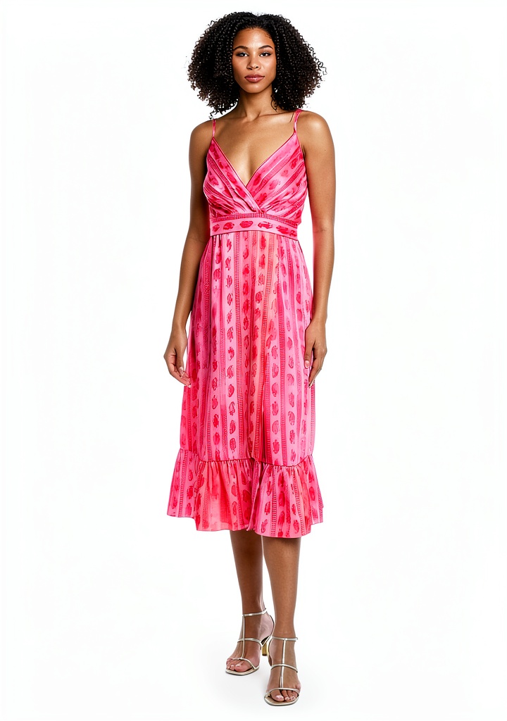 Parisian Woven Midi Dress worn in garden setting showing drape and movement