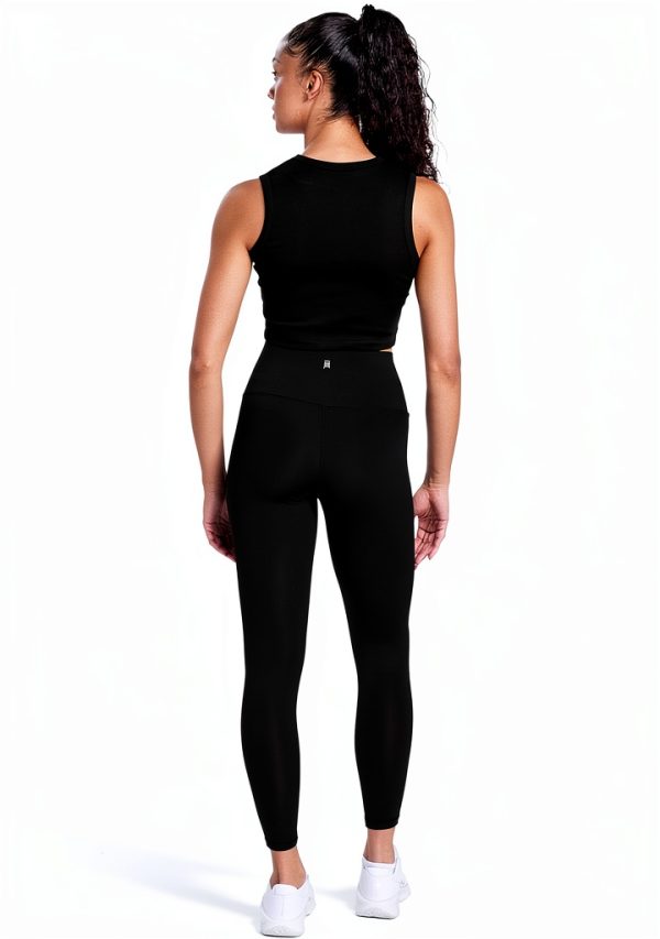 Womens Collegiate Crop Top Tank Cotton Stretch Fit Black-1