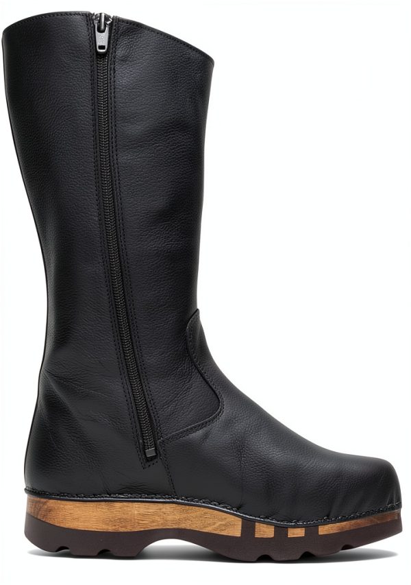 Woody Mens Willow Wood Sole Shoes Black Olivia Sizes-4