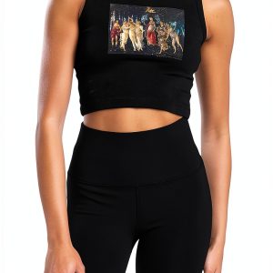 Womens Collegiate Crop Top Tank Cotton Stretch Fit Black-0
