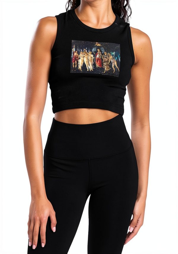 Womens Collegiate Crop Top Tank Cotton Stretch Fit Black-0