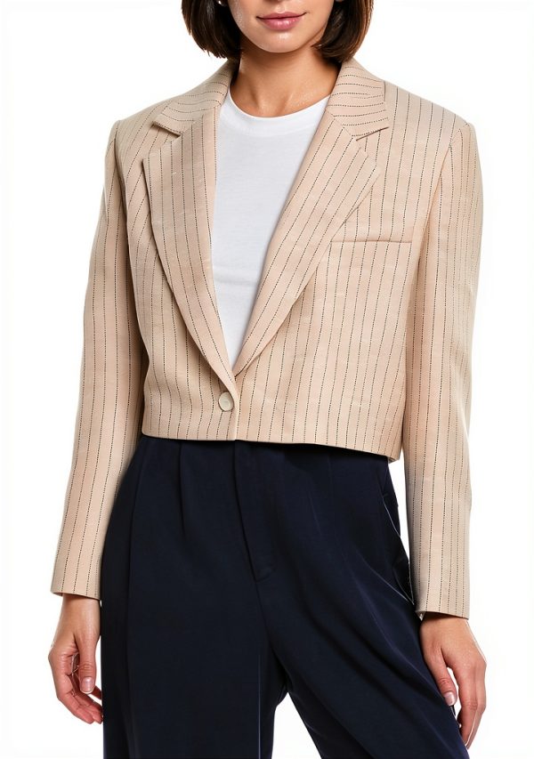 Parisian Suit Blazer Beige Notched Lapel Womens Fashion-0