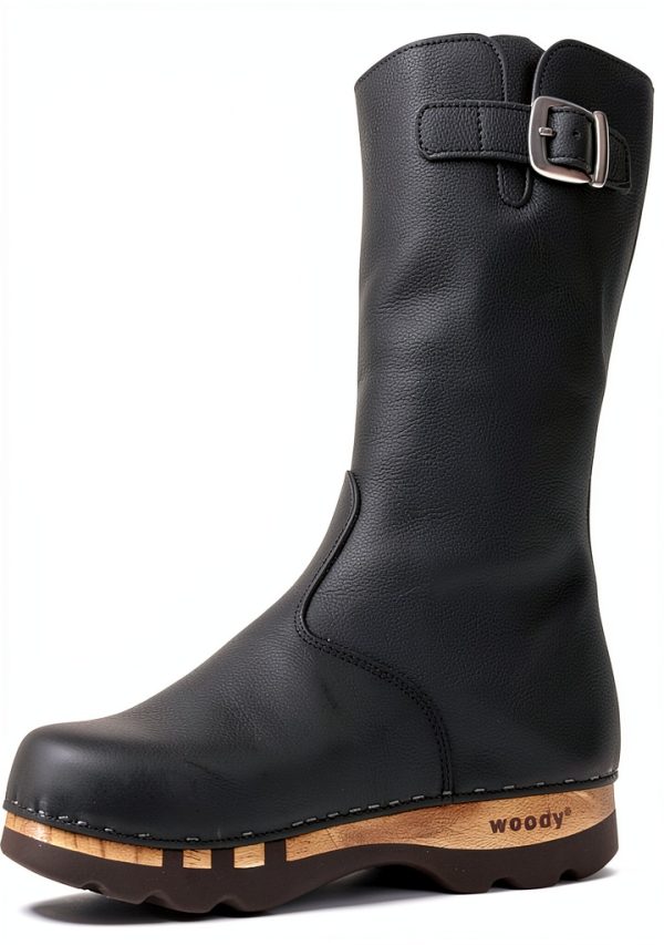 Woody Mens Willow Wood Sole Shoes Black Olivia Sizes-5