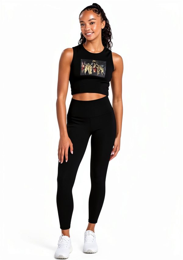 Womens Collegiate Crop Top Tank Cotton Stretch Fit Black-4