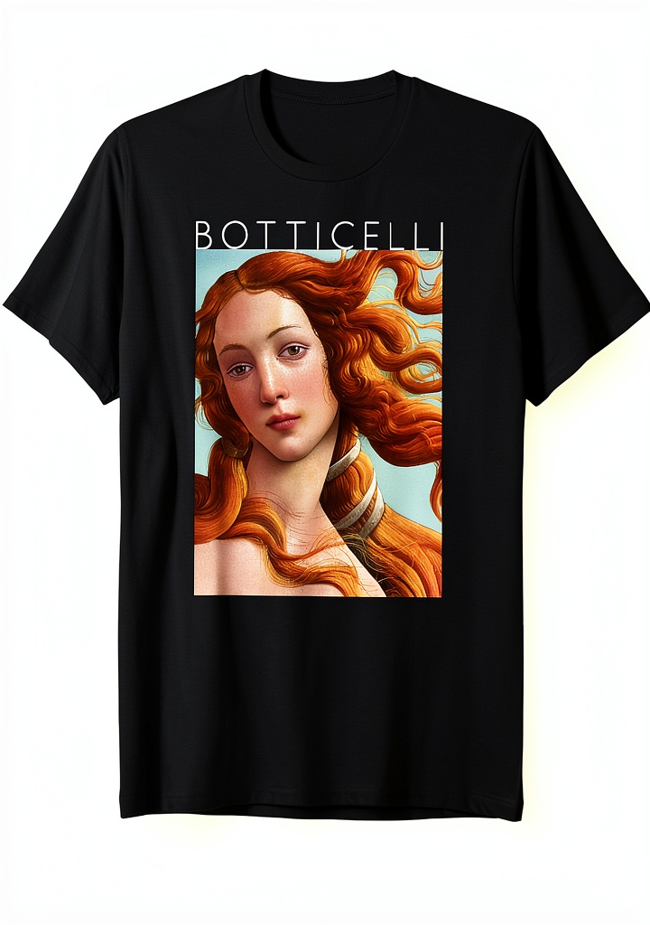 Botticelli Birth of Venus T-Shirt displayed on a studio wall