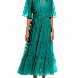Parisian Woven Midi Dress Vert Crystal Embellished SFPRO03698-0