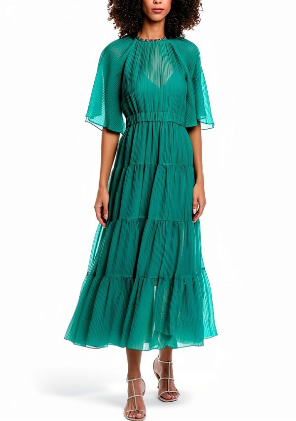 Parisian Woven Midi Dress Vert Crystal Embellished SFPRO03698-0