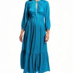 Turquoise Woven Maxi Dress Parisian Pieces SFPRO03627 Crewneck Waist-0