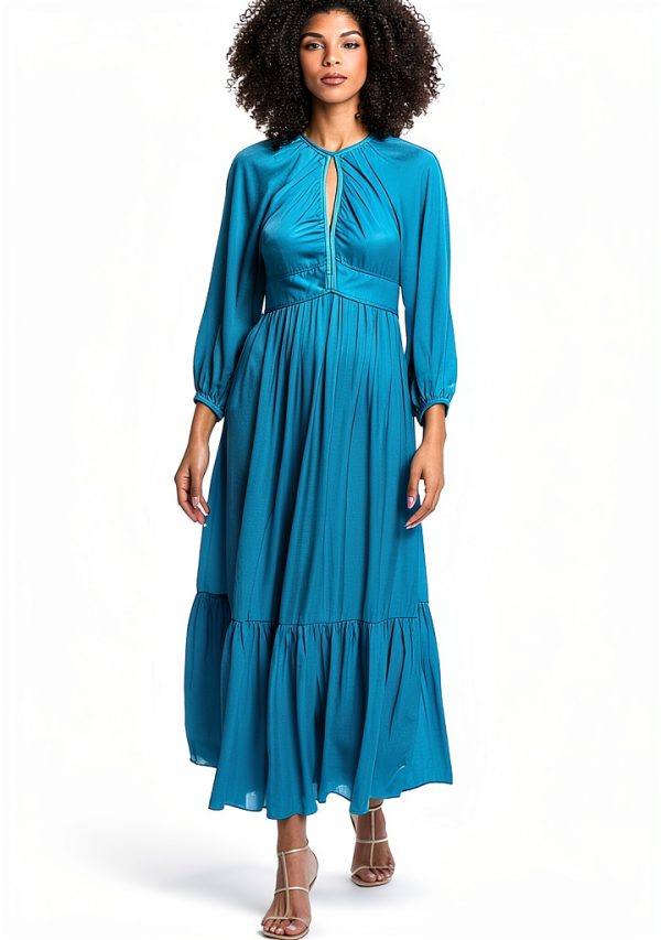 Turquoise Woven Maxi Dress Parisian Pieces SFPRO03627 Crewneck Waist-0
