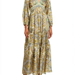 Woven Midi Dress by Parisian Ecru Vert SFPRO03701 Women's Tiered Dress-0