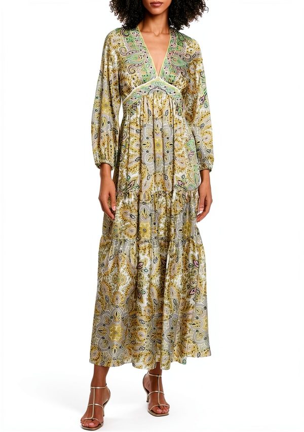 Woven Midi Dress by Parisian Ecru Vert SFPRO03701 Women's Tiered Dress-0